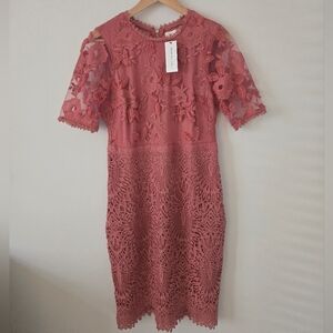 Just Me Coral Pink Lace Dress Size L NWT